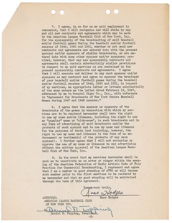 Lot #1428 Russ Hodges and Dan Topping Signed Document - Image 2