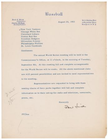 Lot #1409 Ford Frick and Will Harridge Letters - Image 1