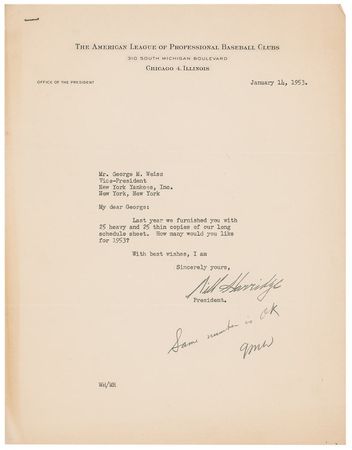 Lot #1409 Ford Frick and Will Harridge Letters - Image 2