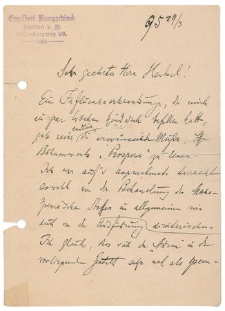Lot #706 Engelbert Humperdinck: ? I think the ?Tempest? could in this form indeed be suited to an operatic work? - Image 1