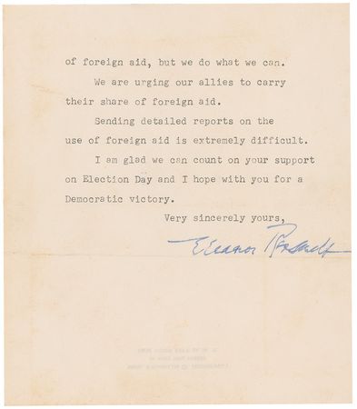 Lot #131 Eleanor Roosevelt: Roosevelt throws her support behind JFK: 