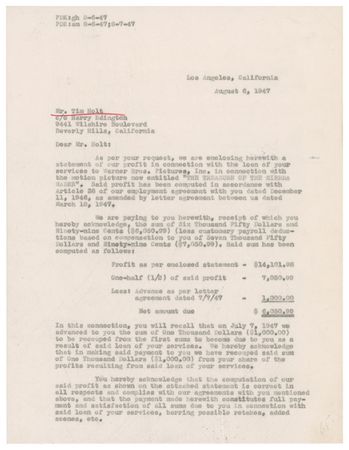 Lot #1123 Tim Holt Signed Document - Image 1
