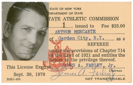 Lot #1504 Arthur Mercante: Ref?s license from the great Arthur Mercante - Image 1