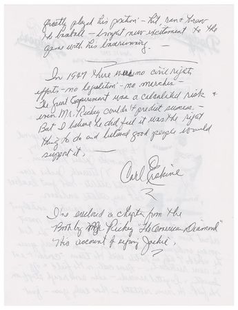 Lot #1393 Carl Erskine: Playing with Jackie Robinson: ?What impressed me most about him was his amazing self control. He had many indignities thrust upon him?insulting & bigoted remarks - even some rough stuff on the field? - Image 2