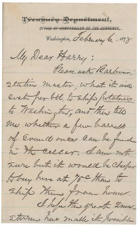 Lot #63 James A. Garfield: “Please ask Barbour, station master, what it will cost per bbl. to ship potatoes to Washington” - Image 1