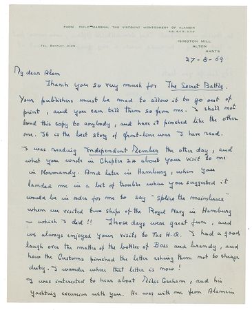 Lot #413 Montgomery of Alamein: “You landed me in a bit of trouble when you suggested it would be in order for me to say ‘splice the mainbrace’” - Image 1