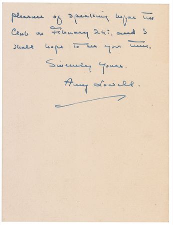Lot #612 Amy Lowell Handwritten Letter Signed - Image 2
