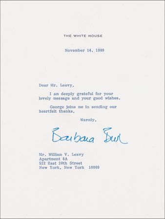 Lot #10 Barbara Bush Typed Letter Signed
