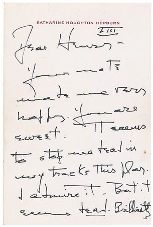 Lot #1251 Katharine Hepburn: ?I admire it. But it seems dead. Brilliantly contrived. But bloodless? - Image 1