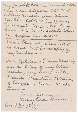Lot #69 Mary Lord Harrison Handwritten Letter Signed - Image 2