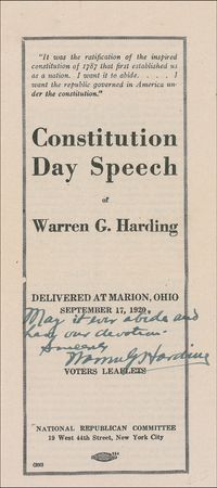 Lot #66 Warren G. Harding: “May it ever abide and have our devotion” - Image 1