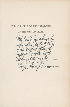 Lot #148 Harry S. Truman: ?Be interested in the history of the United States, the greatest Republic in the history of the world? - Image 1