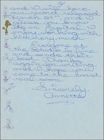 Lot #1216 Annette Funicello: ?Right now I?m in rehearsal for ?Babes In Toyland,??Tommy Sands and I will have our record released March 27th? - Image 2