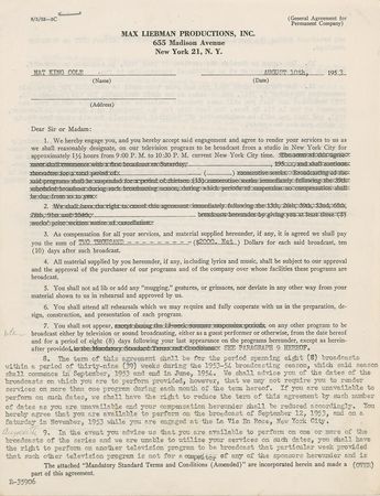 Lot #900 Nat King Cole Signed Document - Image 1