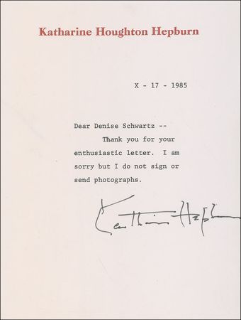 Lot #1254 Katharine Hepburn Letters - Image 1