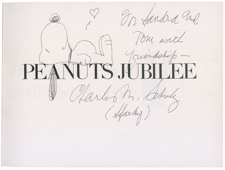 Lot #799 Charles Schulz: ?Sparky? adds a huge full-length Snoopy sketch to his Peanuts Jubilee - Image 1