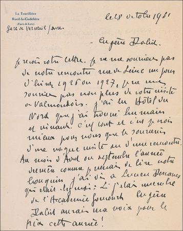 Lot #739 Maurice de Vlaminck: ?If I were a member of the Academie Goncourt Eugene Dabit would get my vote for the prize this year!? - Image 1