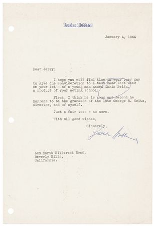 Lot #1266 Lucien Hubbard: A rare letter from the first recipient of the Best Picture Academy Award for the classic film Wings - Image 1