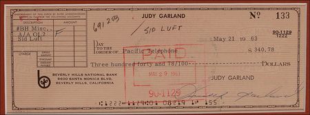 Lot #1411 Wizard of Oz: Judy Garland Check - Image 2