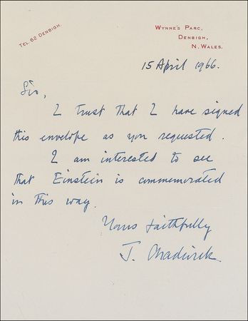 Lot #209 James Chadwick: ?I am interested to see that Einstein is commemorated in this way? - Image 1