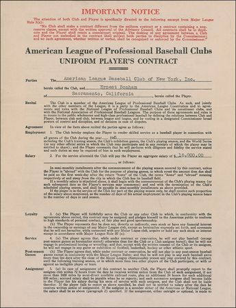 Lot #1567 NY Yankees: Ernie Bonham Signed Document - Image 1