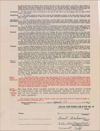 Lot #1567 NY Yankees: Ernie Bonham Signed Document - Image 2