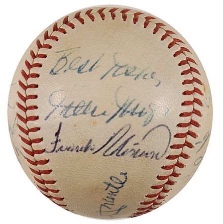 Lot #1466 Roberto Clemente and Baseball Hall of Famers: All Star ball from ?64 including Clemente, Koufax, Mantle, and DiMaggio - Image 1