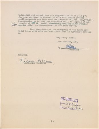 Lot #1256 Katharine Hepburn: Hepburn strikes her first long-term studio contract for the Oscar-winning 1933 film, Morning Glory - Image 2