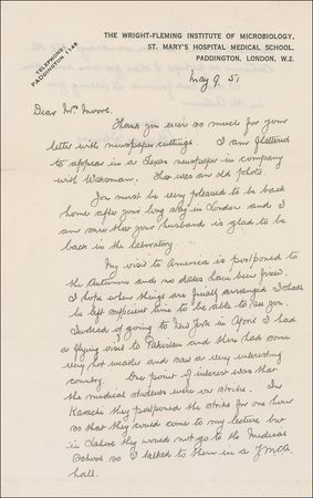 Lot #221 Alexander Fleming: Penicillin?s discoverer talks of successfully courting striking Pakistani medical students - Image 1