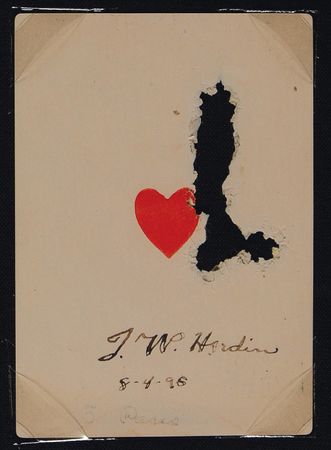 Lot #234 John Wesley Hardin: Bullet-riddled playing card from the ‘Meanest Man in the West’ - Image 3
