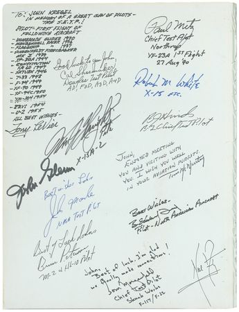 Lot #445 Neil Armstrong and Test Pilots: Twice-signed by Armstrong, along with fellow test pilots Glenn, Tibbets, Yeager, Crossfield, and others - Image 2