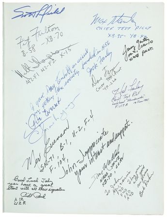 Lot #445 Neil Armstrong and Test Pilots: Twice-signed by Armstrong, along with fellow test pilots Glenn, Tibbets, Yeager, Crossfield, and others - Image 3
