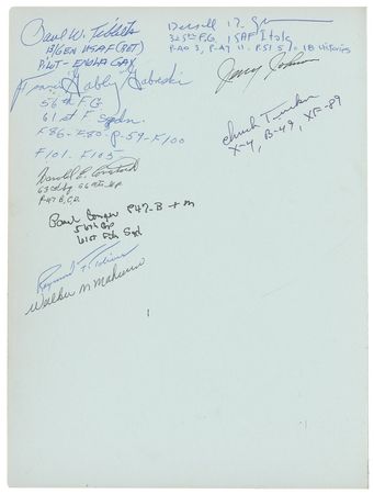 Lot #445 Neil Armstrong and Test Pilots: Twice-signed by Armstrong, along with fellow test pilots Glenn, Tibbets, Yeager, Crossfield, and others - Image 4