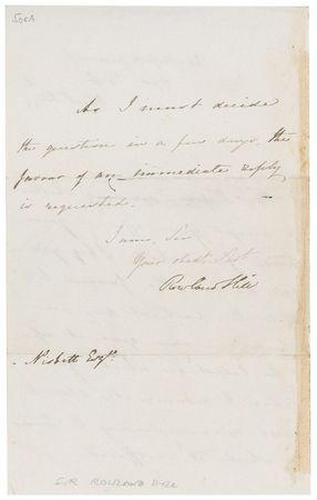 Lot #558 Rowland Hill Handwritten Letter Signed - Image 2