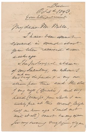 Lot #562 Oliver Wendell Holmes, Sr: Referring to his final work, Holmes offers: ?I have most of the editions of my book and can make my additions or corrections if your bibliography requires it? - Image 1