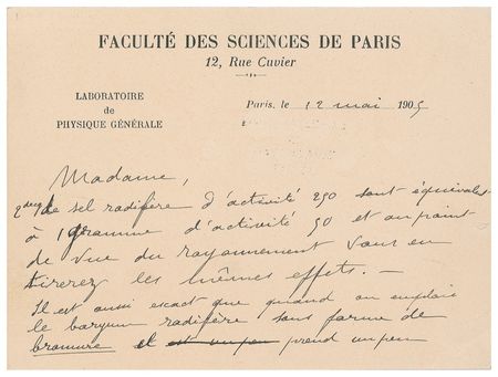 Lot #194 Pierre Curie: Curie advises on the dangers and proper use of radium as a medical treatment in 1905 - Image 1