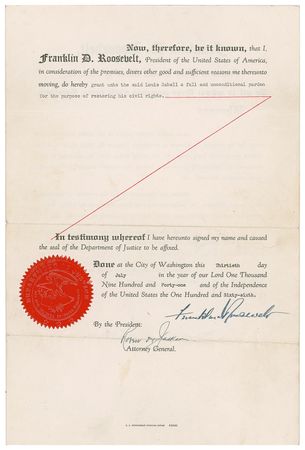 Lot #126 Franklin D. Roosevelt: FDR and newly-appointed Associate Justice Jackson grant a rare 1941 presidential pardon for a National Prohibition Act violation - Image 2