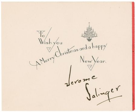 Lot #598 J. D. Salinger: Christmas card from from 1936 signed in full “Jerome Salinger” - Image 2