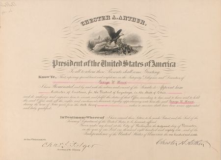 Lot #6 Chester A. Arthur: Arthur appoints an Ohio