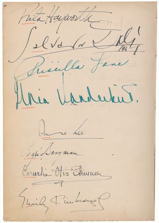 Lot #1082 Autograph Album: Over 450 signatures spanning two decades of the Golden Age of Hollywood, including Garbo, Todd, Hepburn, Rathbone, Leigh, and Dali - Image 8