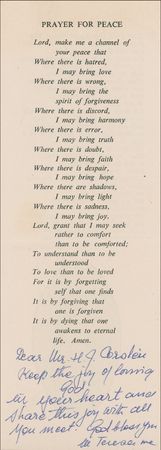 Lot #264 Mother Teresa Prayer Card - Image 1