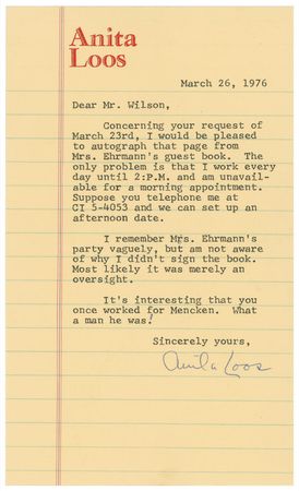 Lot #577 Anita Loos Letter and Signed Photograph - Image 1