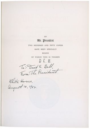 Lot #145 Harry S. Truman: ?The President? presents a limited edition to his executive administrative assistant - Image 2