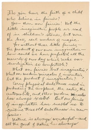 Lot #516 L. Frank Baum, Jr: ?Do you have the faith of a child who believes in fairies? Yes?there are fairies! Not the little imaginative people we read of in children?s stories, but none the less, real workers of magic? - Image 1