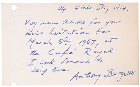 Lot #524 Anthony Burgess Signed Note - Image 1