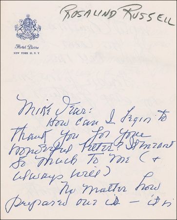 Lot #1381 Rosalind Russell Handwritten Letter Signed - Image 1