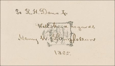 Lot #576 Henry Wadsworth Longfellow: Longfellow inscribes a pristine portrait to Two Years Before the Mast author, Richard Henry Dana, Jr - Image 2