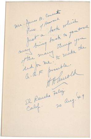 Lot #349 Hap Arnold: Presented to the president of Harvard: “Just a book which may bring back to you some of the many things you did for me to make the A. A. F. possible” - Image 1