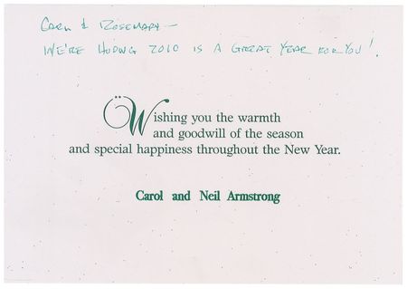 Lot #453 Neil Armstrong: In a handwritten holiday sentiment from the Armstrongs, Neil writes, ?We?re hoping 2010 is a great year for you!? - Image 1