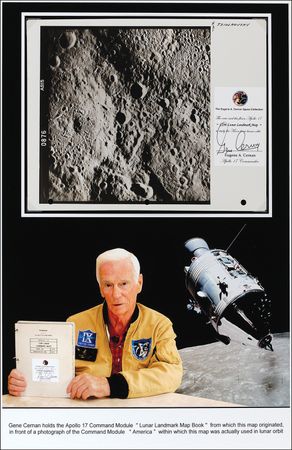 Lot #440 Apollo 17: Gene Cernan: Apollo 17 flown “Tsiolkovsky” lunar landmark map from Cernan’s collection - Image 1